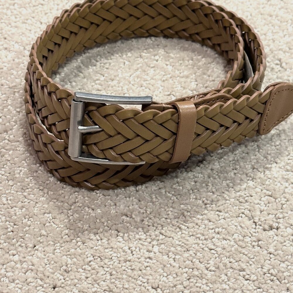 Tan Braided Belt LARGE Leather and Synthetic Classic Casual Preppy - Old Navy